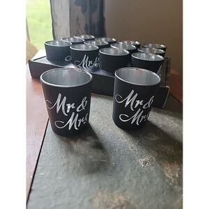 Mr & Mrs Black Votive Tea Light Candle Holders 14 Wedding Ceremony Laser Glass